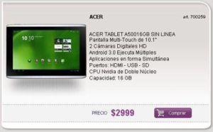 Tablet Acer Iconia Tab A500 de 16GB a $2999